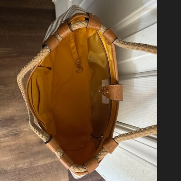 ERIC JAVITS squishee Striped Cream Beige Large Shoulder Bag - Picture 3 of 5